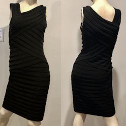 Y2K Black Asymmetric, Minimalist Tank, Sexy Stretch, Body Con Bandage Dress, Sz 4