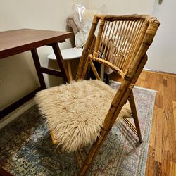 Bamboo Folding chair with faux fur seat cover