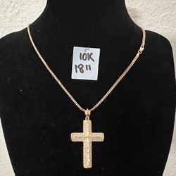 10K Yellow Gold Chain and Pendant For Wedding CUBIC ZIRCONIUM STONES 18 Inches Long 