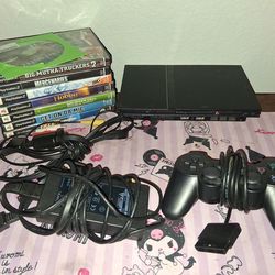 Sony PlayStation 2 Slim with Cords Games and Controller