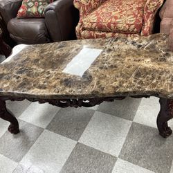 Cherry Wood & Marble Coffee Table