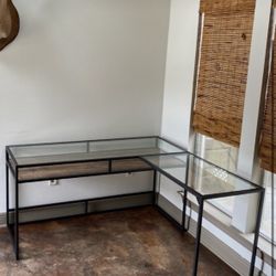 L-Shaped Glass Top Desk/Metal frame STURDY