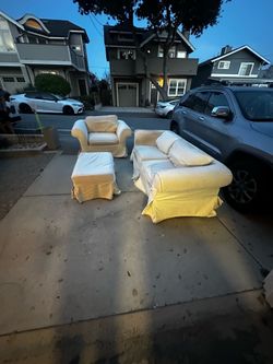Ivory arms hair sofa with ottoman