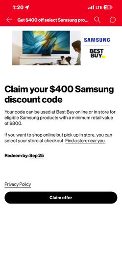 400$ Off Samsung Item From Best Buy 800 Minimum
