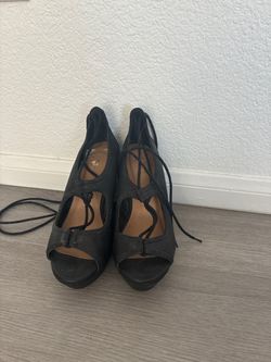 Black Lace-Up Peep-Toe Platform Heels