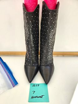 Nine West Women’s Black Quilted Studded Mid-Calf Pointed Toe Boots US 7