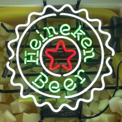 Vintage Real Glass Heineken Neon Sign – Works Perfectly – Man Cave / Bar Decor