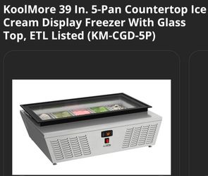 ICE CREAM FREEZER KoolMore 39 in. 5-Pan Countertop Ice Cream Display Freezer with Glass Top, ETL Listed (KM-CGD-5P)