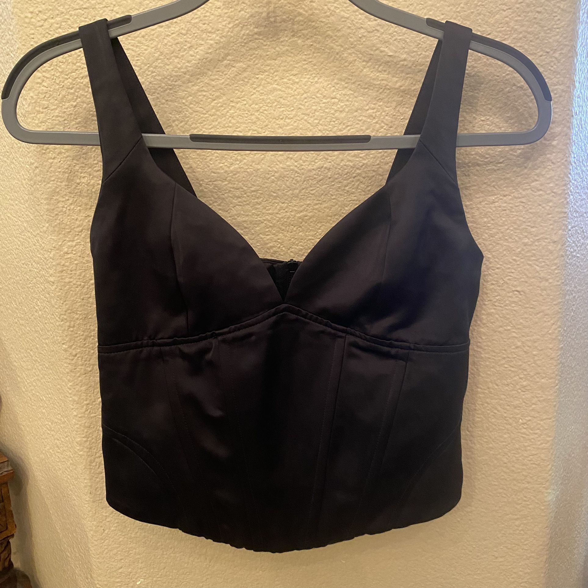 JASON WU Women Black Satin Corset Bustier Sleeveless Crop Top Size Small