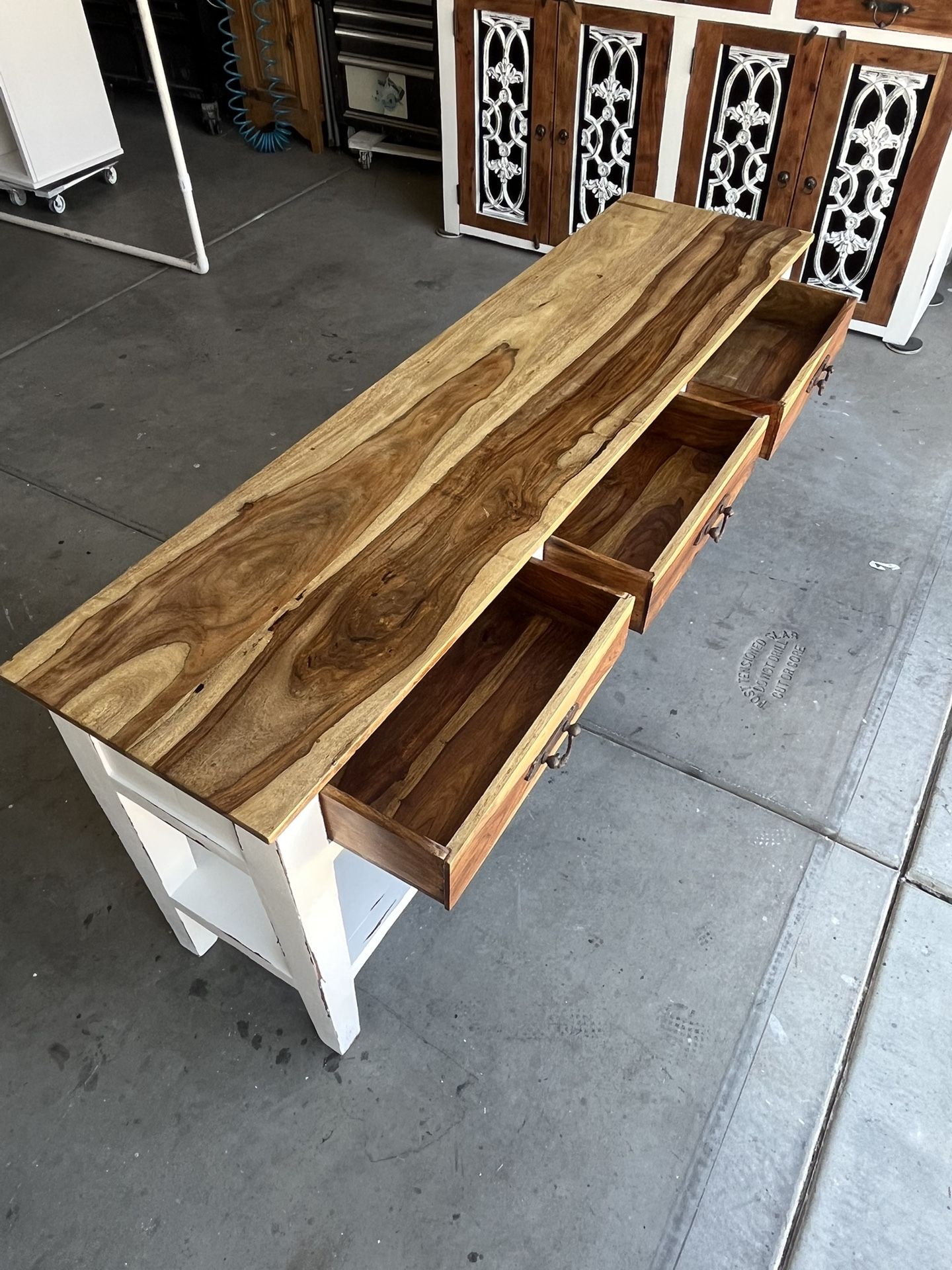 SOLID ACACIA WOOD RUSTIC FARMHOUSE CONSOLE, CREDENZA, ENTRY PIECE OR COUCH TABLE 