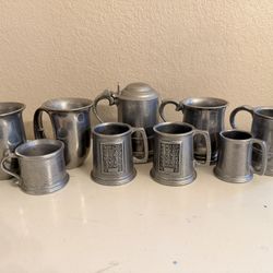 Lot of 8 Vintage Wilton Pewter Mugs + Lidded Stein – Rustic Barware