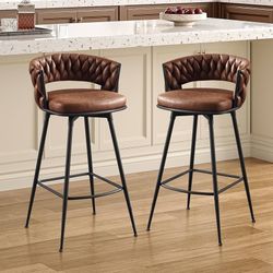 Bar Stools Set of 2, 30" Bar Height Barstools, 180° Swivel Suede Fabric Stool Chairs