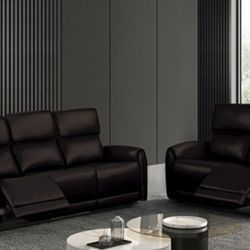 Brand New Black Leather Power Reclining Sofa & Loveseat 