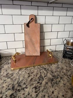 Stylish Pink Marble Serving Tray and Cutting Board Set