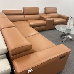 Brand New! 7pcs Caramel Genuine Italian Leather Sectional! Same Day Delivery 