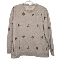 Blair Scoop Crew Neck Grey Sweatshirt Embroidered Flower Detail