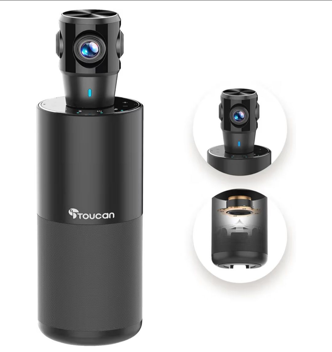 โ 360-Degree Video Conference Camera, 1080p HD Webcam with 4 Noise Reduction Mics, Speaker, AI Tracking, Works with Zoom, Google Voice, Microsoft Team