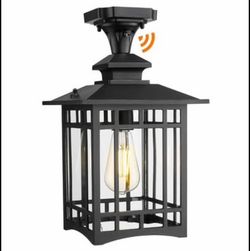 Emliviar Dusk To Dawn Black Semi Flush Mount Ceiling Light For House Entryway, Waterproof 15.4"