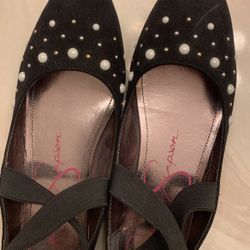 Girls Size 4 Black With Pearls Dress Shoes