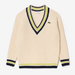 Lacoste Women's Oversized Wool V-Neck Tennis Sweater size 34