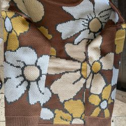 Pink Lily Sweater Floral Brown Size Large 