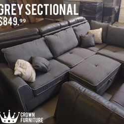 Grey Sectional With Storage Ottoman 