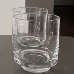 Crate&Barrel Small Glass Hurricane Candle Holders (2)