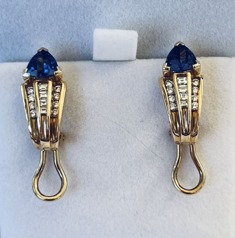 14 K SOLID Gold Tanzanite Diamond Earrings. Ring Sold Seperately