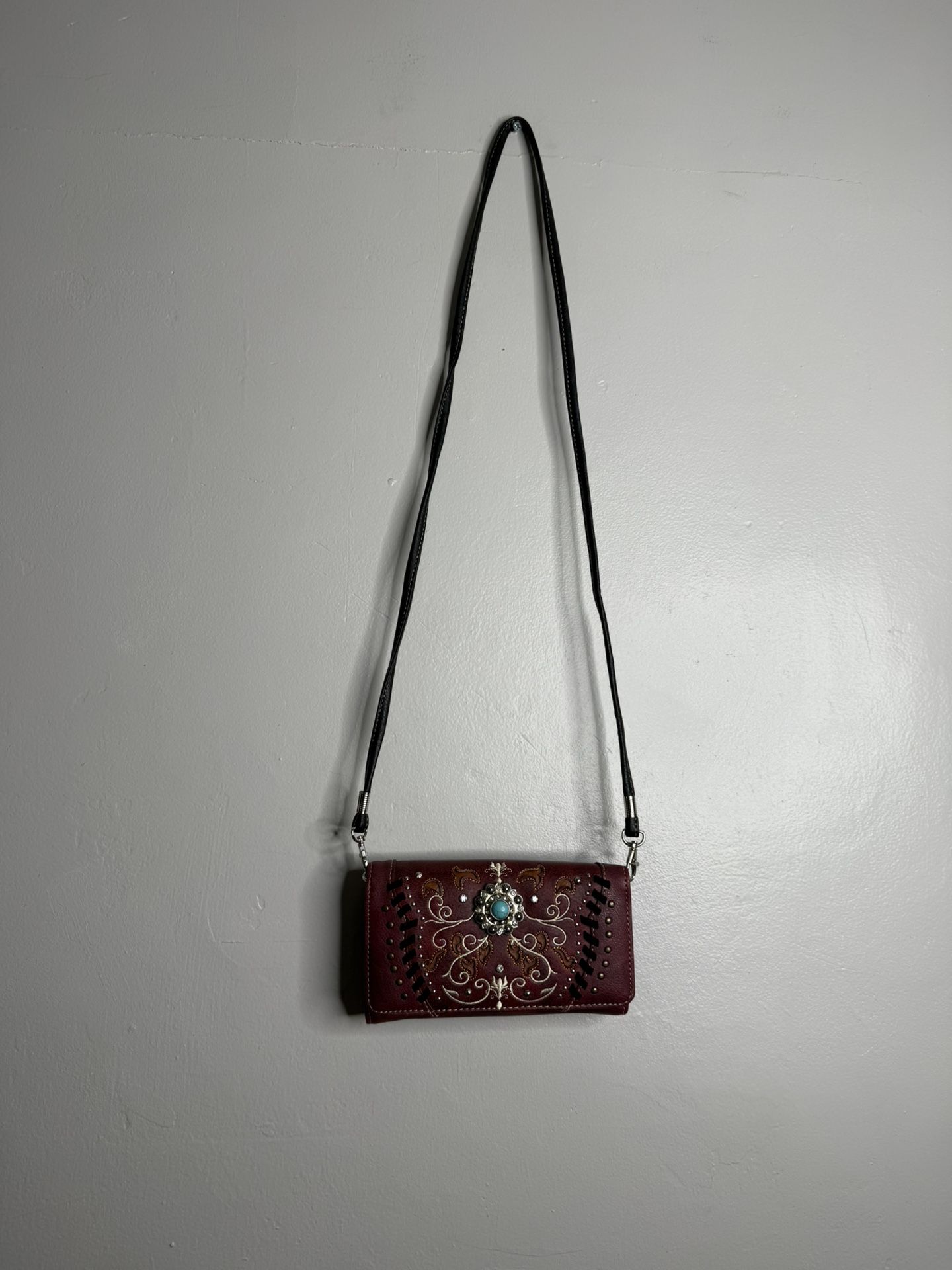 Justin West Floral Embroidery Purse