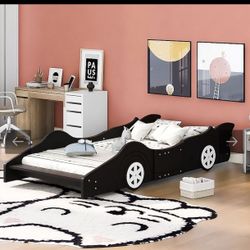 ModernLuxe Twin Size Race CarShaped Platform Bed with WheelsBlack