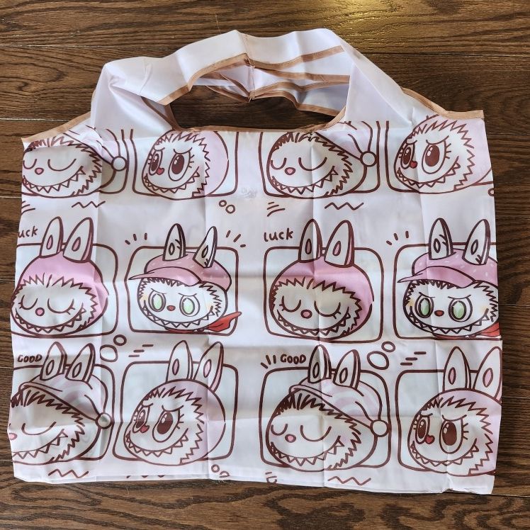 Labubu Pink Foldable Reusable Shopping Bag with Small Pouch – Nylon