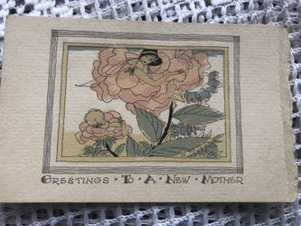 Antique hand colored Victorian greeting card New Mother