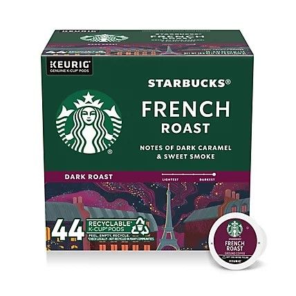 Starbucks French Roast 100% Arabica Dark Roast K Cup Coffee Pods Box 44 Count