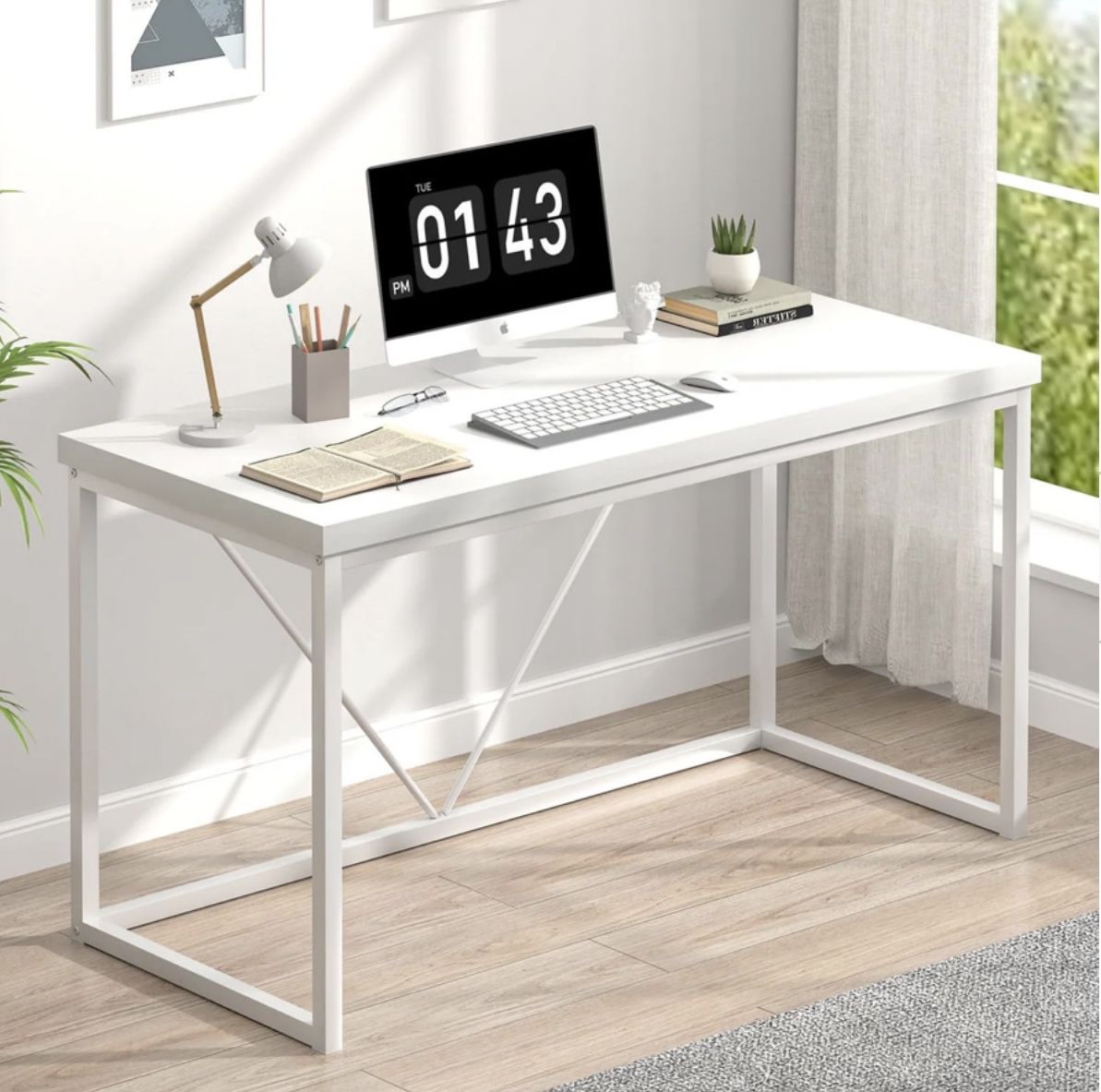 EXCEFUR White Computer Desk