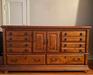 Large Wood Dresser with Drawers and Cabinet