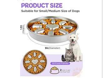 Stainless Steel Slow Feeder 2-cup bowl w non-slip mat for fast eater,Dishwasher Safe, Anti-Gulping Dog Bowl