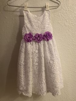 SIZE 10 Girl's American Princess White Dress Dress with purple Ribbon Flowers new