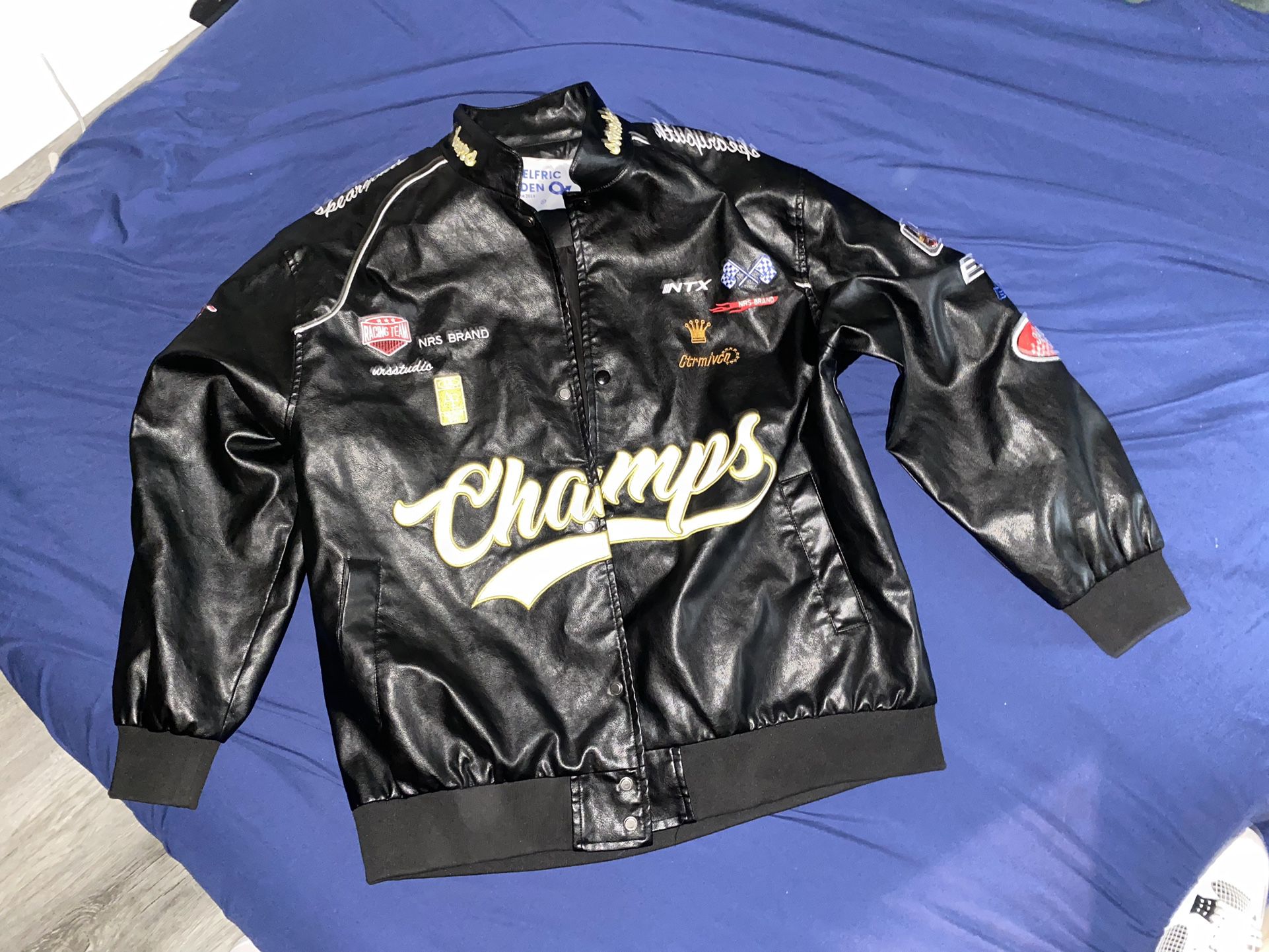 Black Varsity Leather Bomber Jacket