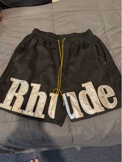 Rhude Black Mesh Shorts with Silver Logo