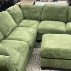 New 99x99 Sage Corduroy Sectional Couch : Free Delivery 