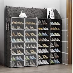 Portable Shoe Rack Organizer with Door, 96 Pairs Shoe Storage Cabinet Easy Assembly, Plastic, Adjustable, Stackable Detachable Free Standing (V066)
