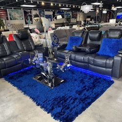Beautiful Furniture Sofa And Loveseat 4 Recliners Available In Color Black And Grey On Sale Now For $1799