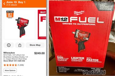 Milwaukee M12 FUEL 12V Lithium-lon Brushless Cordless Stubby 1/2 in. Impact Wrench (Tool-Only)