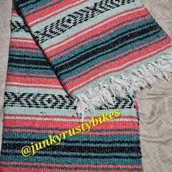 New Aqua Pink Falsa Mexican Blanket 