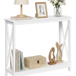 Sofa Side Console Table with 2 Storage Shelves Narrow Accent Table for Entryway/Hallway/Living Room, 39.3in L x 11.8in W x 31.6in H (White, 39.3 inch)
