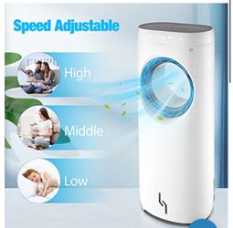 Air Cooler with Bladeless Fan Design, Cool and Humidify Function with 3 Wind Speeds, 12H Timer,