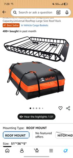 Roof rack and waterproof bag.