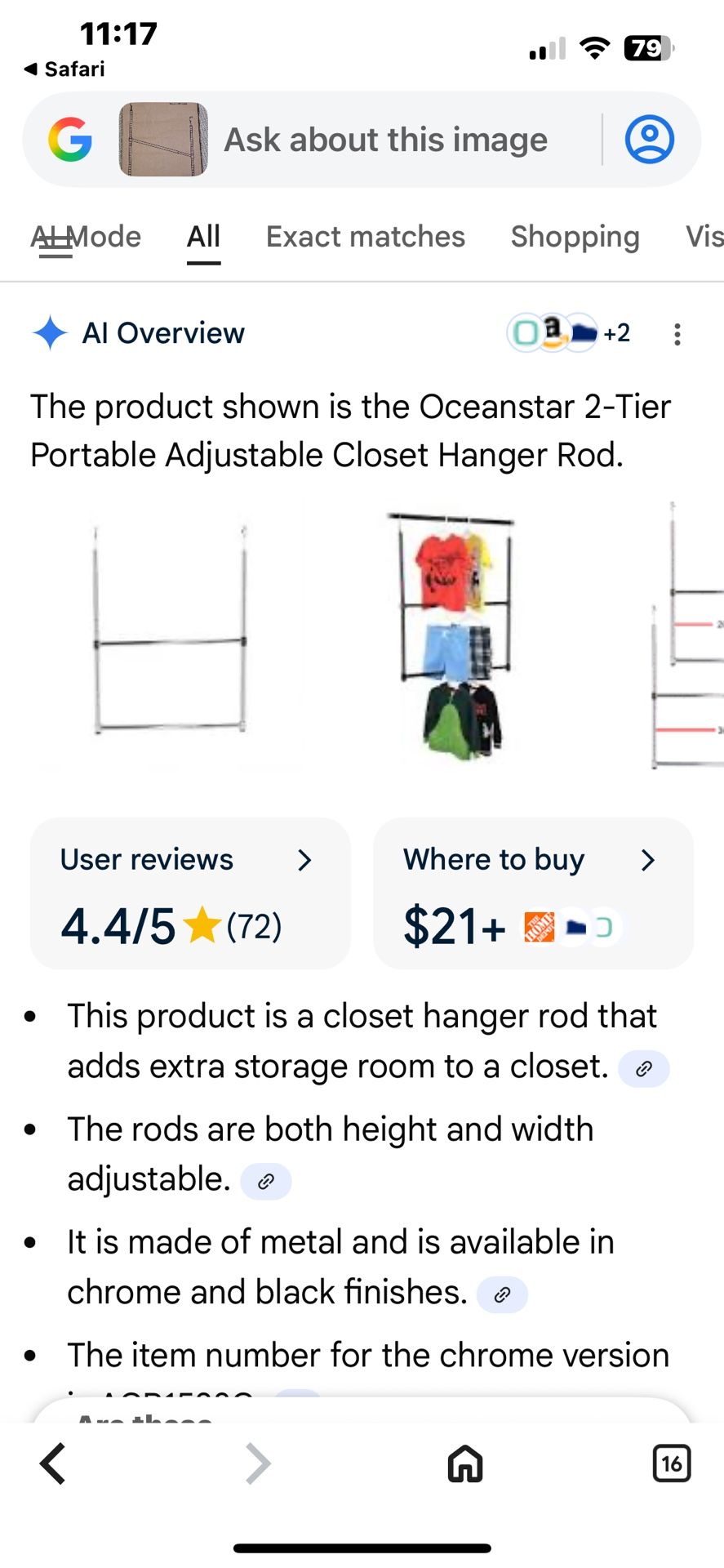 New Ocean Star 2 Tier Closet Rod Organizer