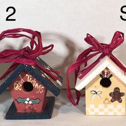 Set of 2 Miniature Wooden Bird House Ornaments for $9.00, or get both sets (all 4) for only $12.00! Excellent Craftsmanship! Christmas Themed, Great