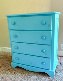 Cute four drawer, aqua chest of drawers